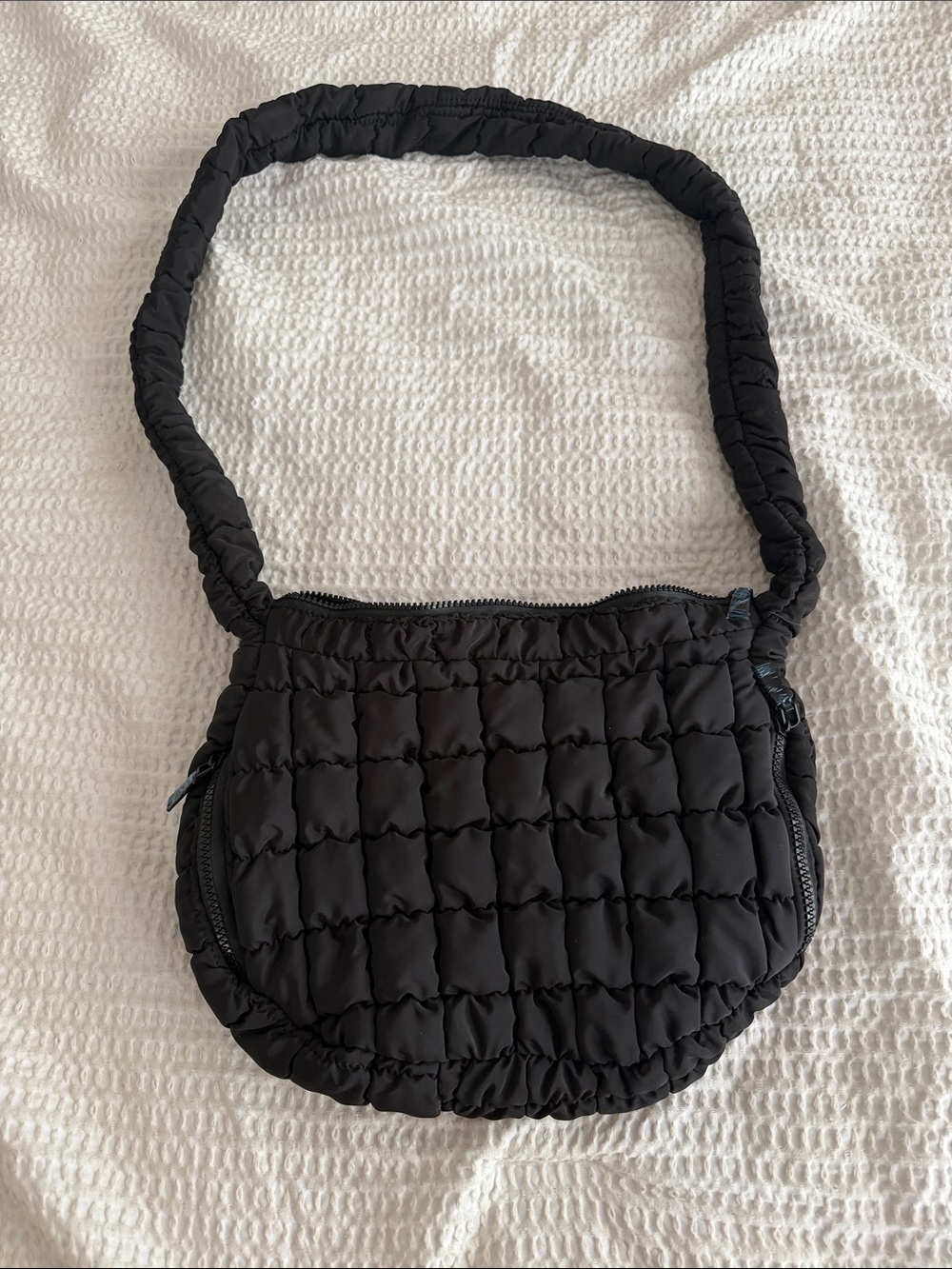 Urban Expressions Black Quilted Shoulder Bag with Ruched Strap